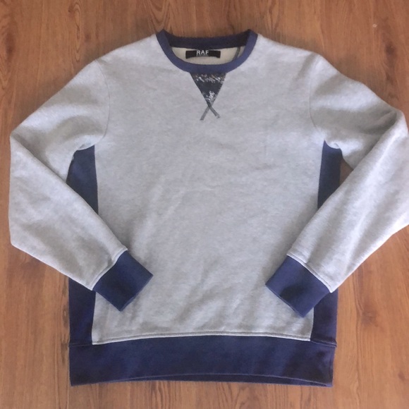 RAF Raf Simons Gray Navy Crew Neck Pullover Sweater Sweatshirt  Mens Size M - Picture 1 of 5